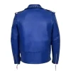 Blue Studded Biker Motorcycle Leather Jacket