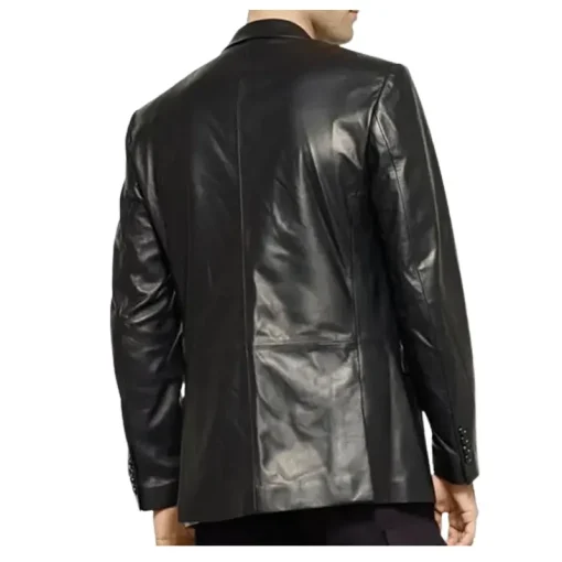 Formal Button Style Black Leather Blazer