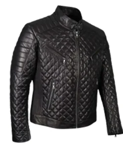 Men Black Full Quilted Leather Jacket