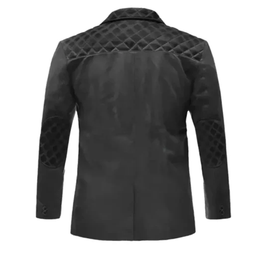 Men Black Quilted Genuine Leather Blazer