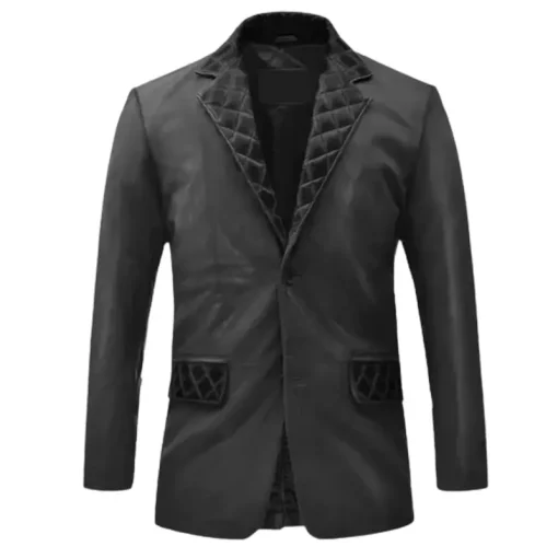 Men Black Quilted Leather Blazer