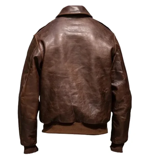 Men Bomber Brown Genuine Leather Jacket - Image 2