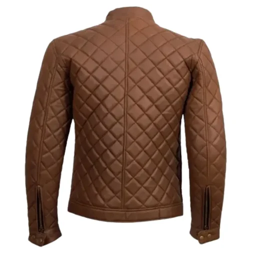 Men Brown Quilted Leather Jacket - Image 2