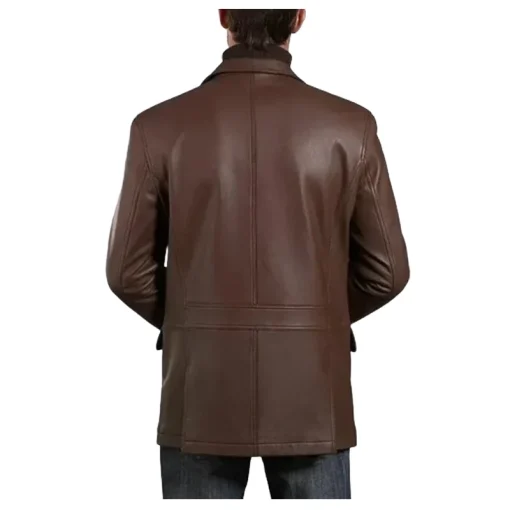 Men's Classic Brown Leather Blazer - Image 2