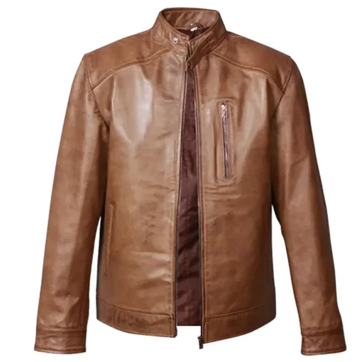 Men's Light Brown Leather Jacket - Image 2