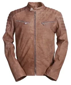 Mens Shoulder Padded Brown Leather Jacket