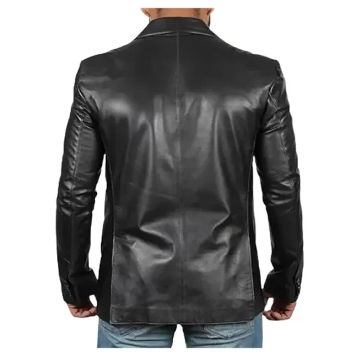 Men's Vintage Style Black Leather Blazer - Image 2