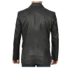 Two Buttons Notch Lapel Black Leather Blazer For Men