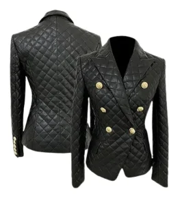 Womens-Black-Diamond-Quilted-Leather-Blazer
