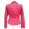 Womens-Golden-Studded-Pink-Biker-Leather-Jacket