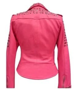 Womens-Golden-Studded-Pink-Biker-Leather-Jacket