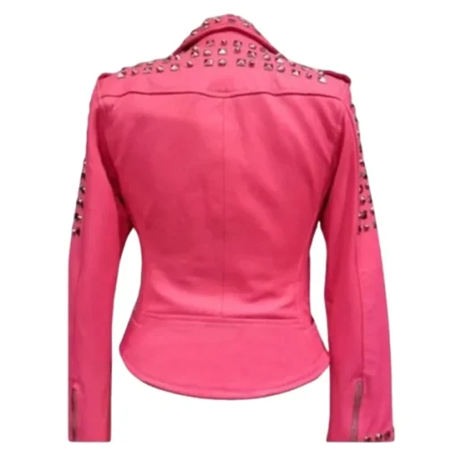 Womens-Golden-Studded-Pink-Biker-Leather-Jacket