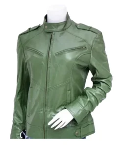Womens-Green-Biker-Leather-Jacket