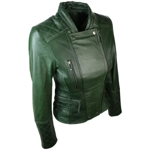 Womens-Green-Biker-Quilted-Jacket-