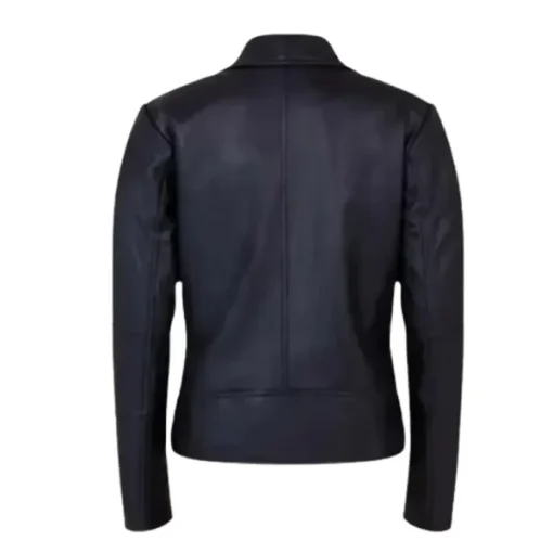 Women’s Shawl Collar Black Leather Jacket - Image 2
