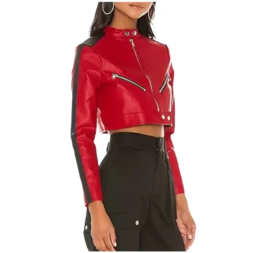 Women's Cropped Racer Leather Jacket - Image 2