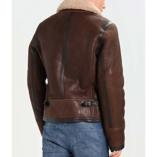 Men's Dark Brown Shearling Aviator Leather Jacket - Image 2