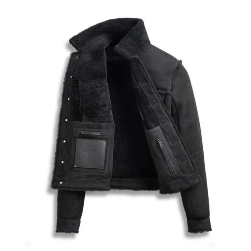 Men's Axion Black Shearling B3 Aviator Leather Jacket - Image 2
