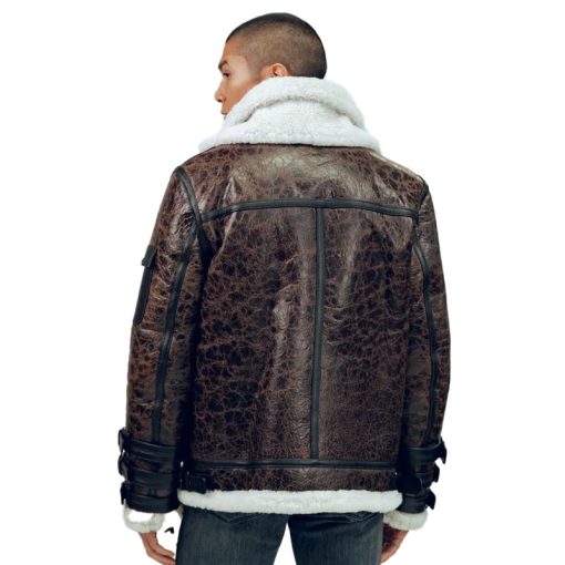 Double Tone Brown Shearling Aviator Leather Jacket