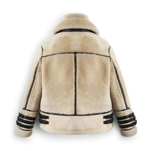 Men's Off White Strips Shearling Leather Jacket - Image 2