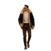 Men's Brown Shearling Leather Long Jacket Coat