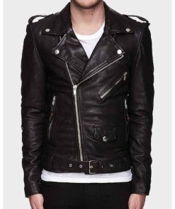 Mens Zipper Motorcycle Leather Jacket