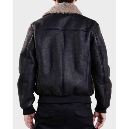 Men's Aviator Black Shearling Bomber Jacket - Image 2