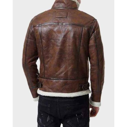 Men’s Distressed Brown Aviator Shearling Leather Jacket - Image 2