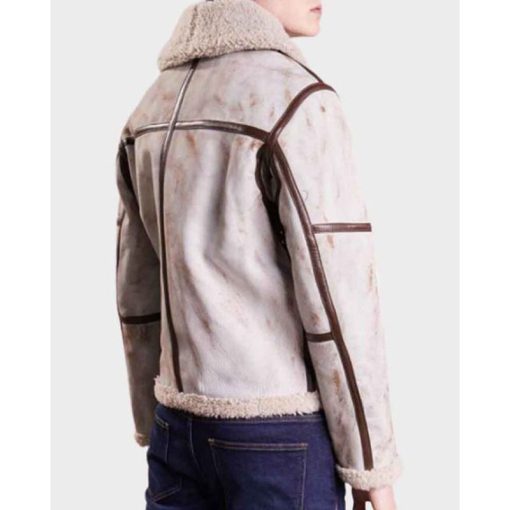 Men's White Waxed Aviator Leather Shearling Jacket - Image 3