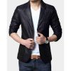 Mens Black Casual Leather Blazer Jacket