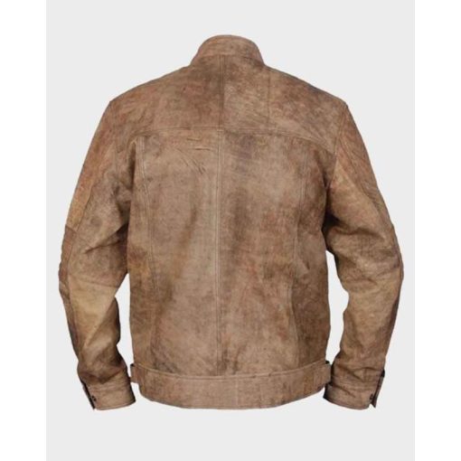 Men's Khakhi Distressed Cafe Racer Vintage Jacket - Image 2