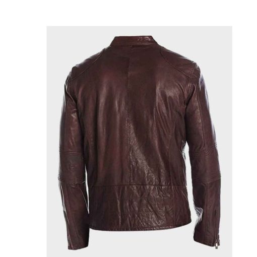 Men’s Maroon Cafe Racer Leather Biker Jacket - Image 2