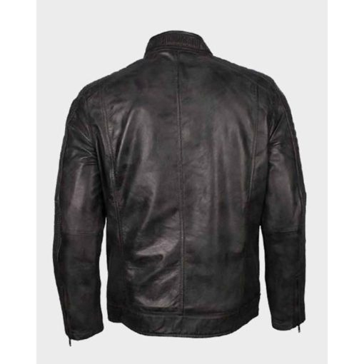 Men's Cafe Racer Grey Waxed Biker Leather Jacket - Image 2