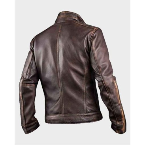 Men's Distressed Cafe Racer Brown Leather Jacket - Image 2