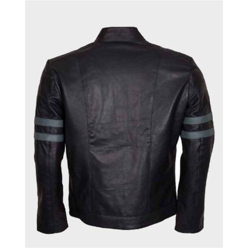 Men's Mayhem Retro Blue Stripe Cafe Racer Leather Black Jacket - Image 2