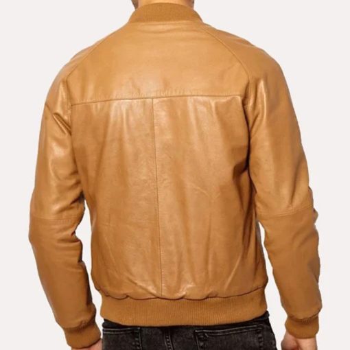 Men's Finn Tan Brown Bomber Leather Jacket - Image 2