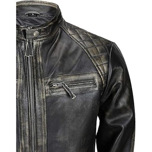 Men's Biker Cafe Racer Leather Jacket