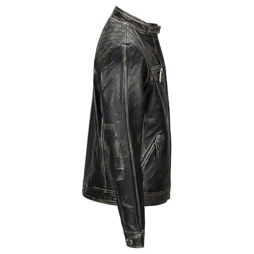 Men's Biker Cafe Racer Leather Jacket