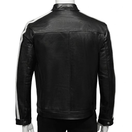 Mens White Striped Leather Jacket