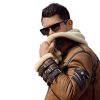 Mens Brown Double Collar Shearling Leather Jacket Coat