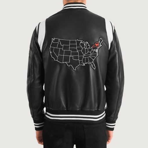 Men's Liberte New York Black Leather Varsity Jacket - Image 2