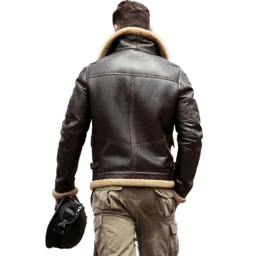 Men's B3 Brown Shearling Aviator Leather Jacket - Image 2