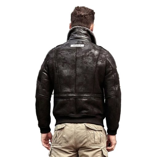 RAF Sheepskin Shearling Leather Bomber Jacket - Image 2