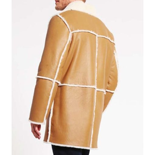 Men's Shearling Tan Brown Leather Car Coat - Image 2