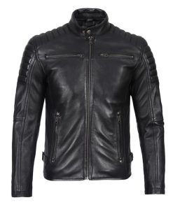 Black Cafe Racer Leather Jacket