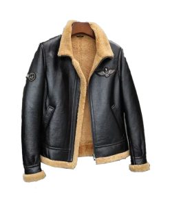 Mens Sheepskin Motorcycle Shearling Leather Bomber Jacket