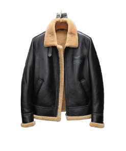Mens Motorcycle Shearling Fur Leather Jacket Coat