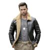 Mens Motorcycle Shearling Fur Leather Jacket Coat