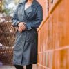 Women's Double Breasted Blue Leather Trench Coat