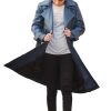 Women's Double Breasted Blue Leather Trench Coat